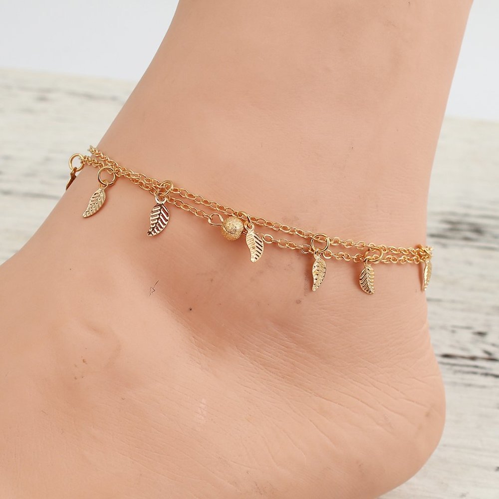Golden Leaf Anklet + FREE Nail Art